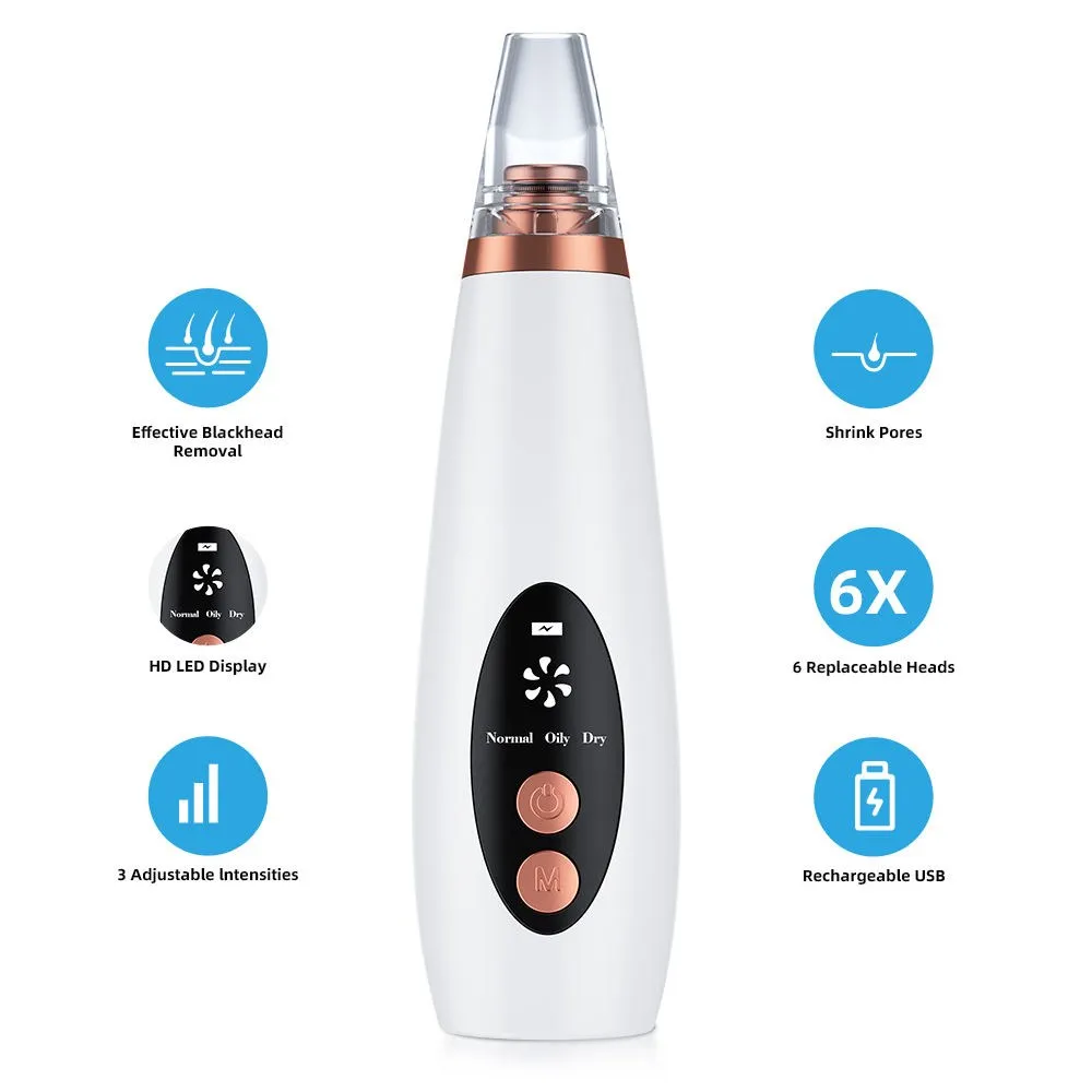 Vacuum Blackhead Remover with 6 Heads, 3 Modes, USB Rechargeable