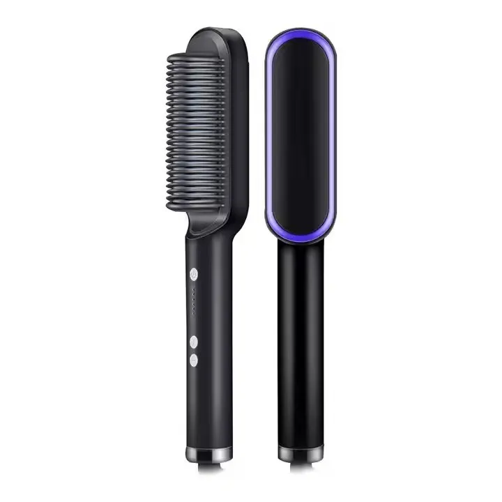 2-in-1 Electric Hair Straightener Brush with LED Temperature Display