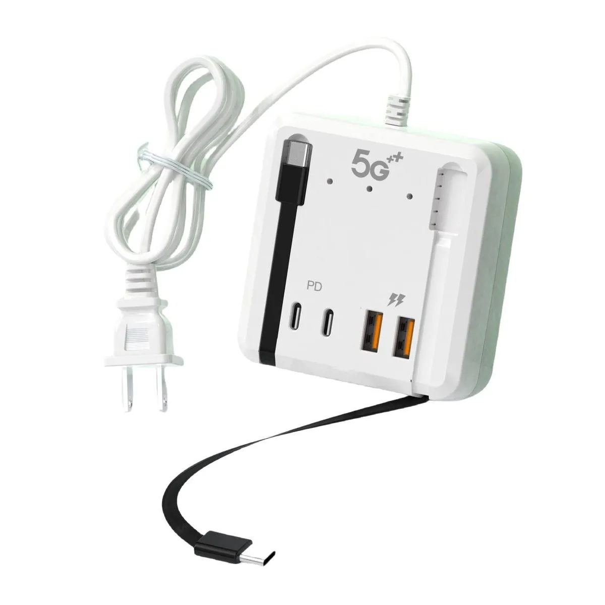 Multi-Port Charging Station with 3 Built-in Cables and 4 Ports