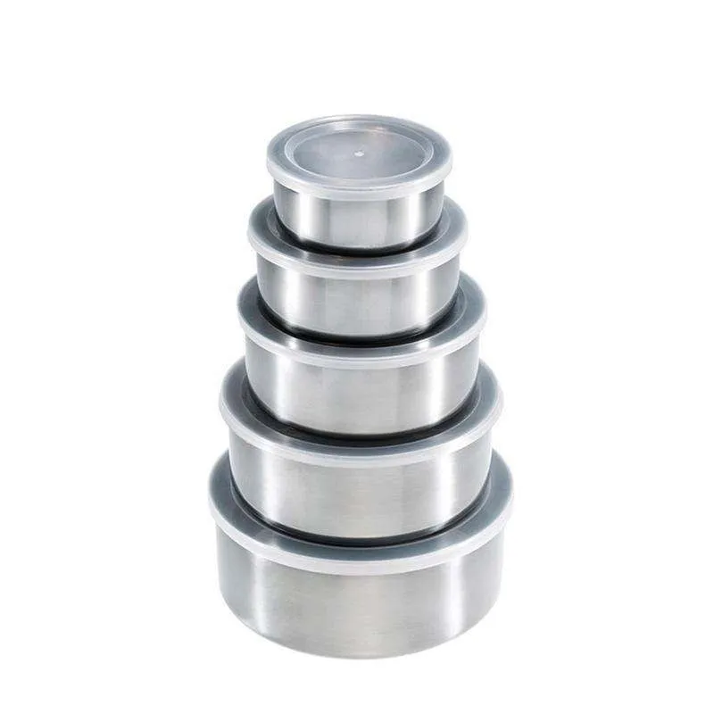 5-Piece Stainless Steel Bowl Set with Lids, 240ml to 1200ml